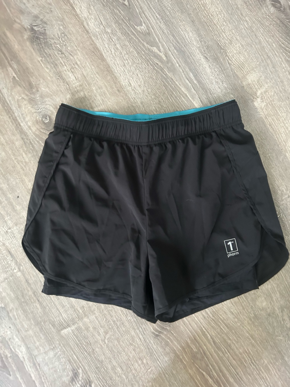 1st Phorm Women’s Black Running Shorts with Teal Waistband